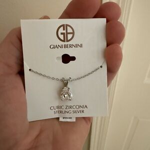 Sterling Silver Necklace with Cubic Zirconia Teardrop Pendant